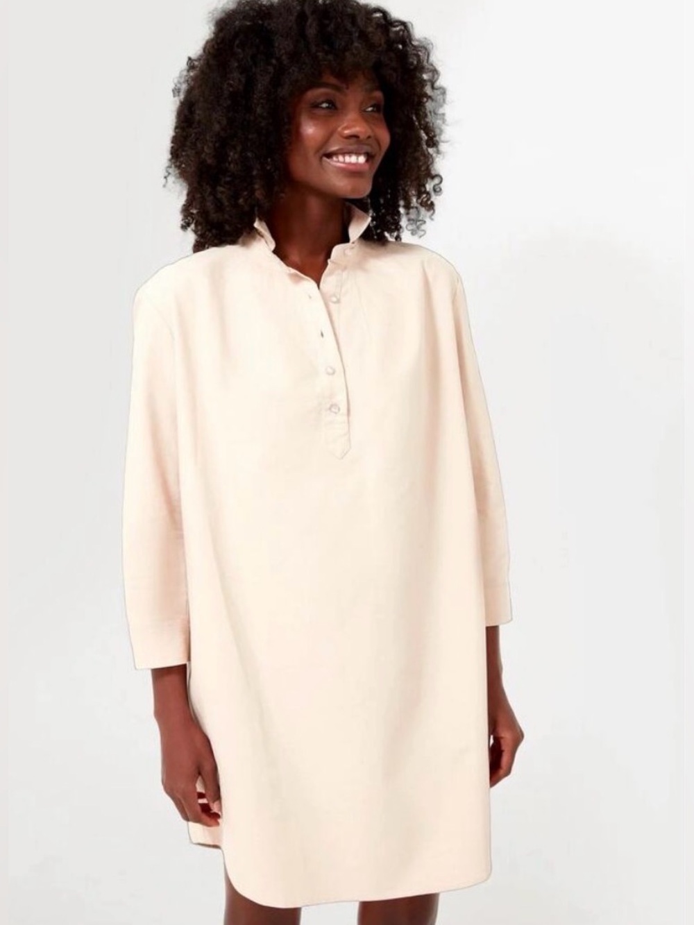 Tuckernuck Polly Mini Dress Beige Cotton Collared Shift Large
